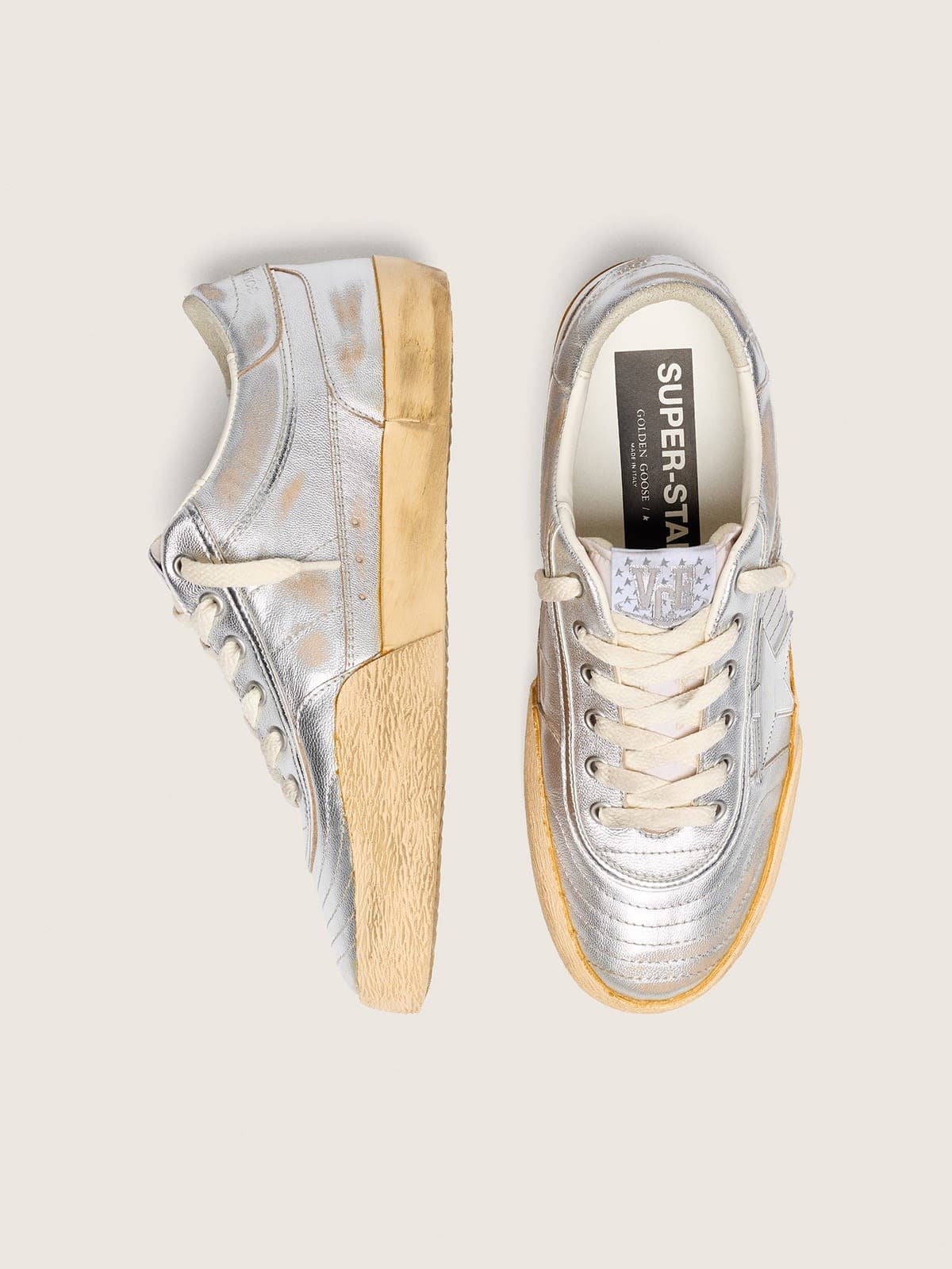 Golden Goose Womens Super-Star Lab In Metallic Nappa With Silver Tpu Star Womens