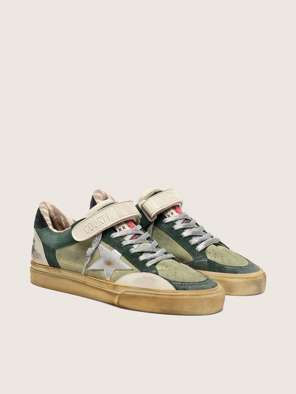 Golden Goose Womens Ball Star Lab In Green Suede With Silver Leather Star And Black Suede Heel Tab Womens