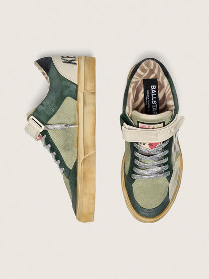 Golden Goose Womens Ball Star Lab In Green Suede With Silver Leather Star And Black Suede Heel Tab Womens