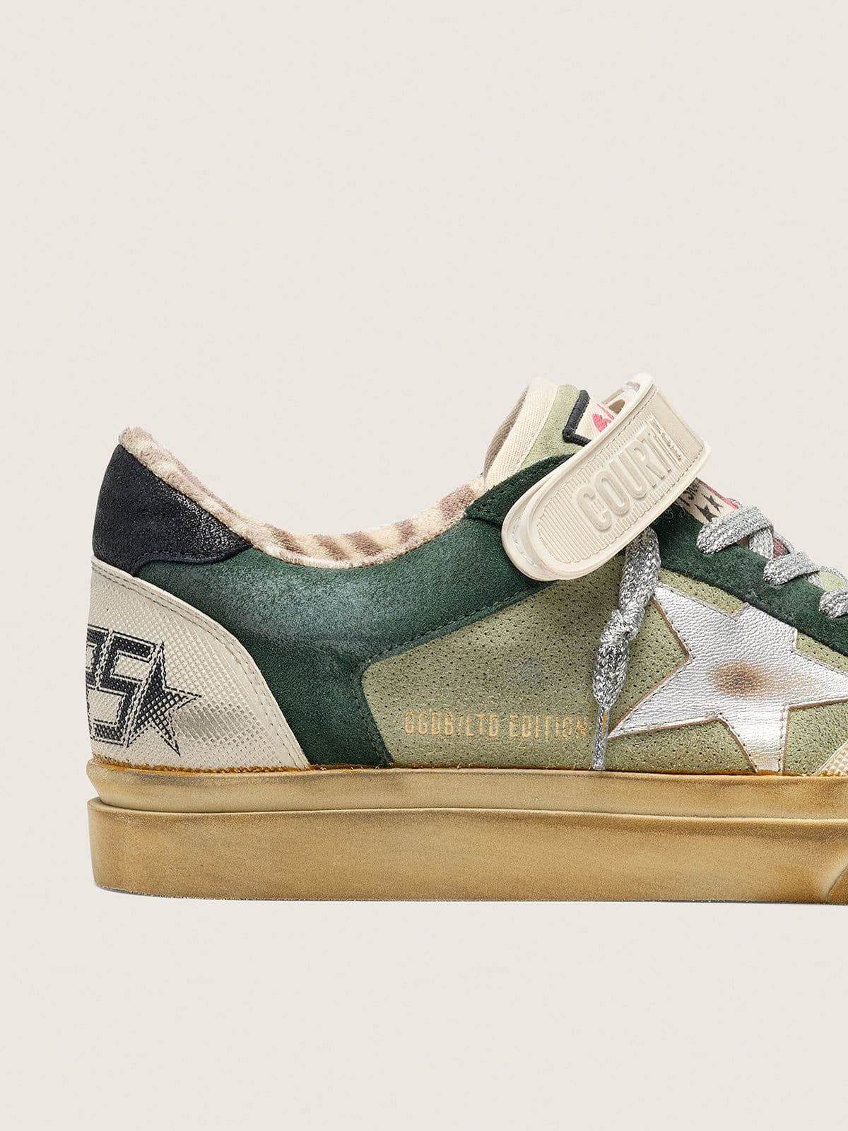 Golden Goose Womens Ball Star Lab In Green Suede With Silver Leather Star And Black Suede Heel Tab Womens