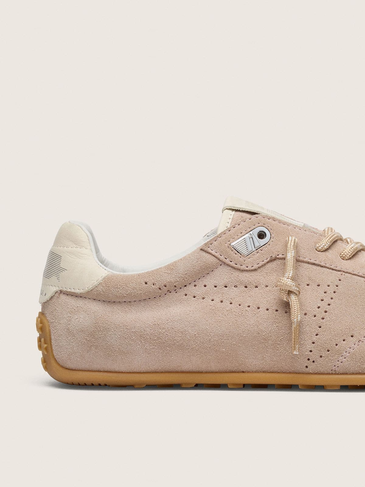 Golden Goose Womens Marathon Speed In Pink Suede With Perforated Star And White Leather Heel Tab Womens