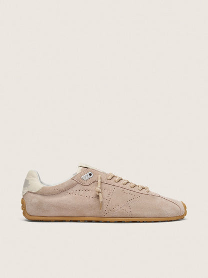 Golden Goose Womens Marathon Speed In Pink Suede With Perforated Star And White Leather Heel Tab Womens