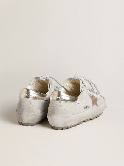 Golden Goose Womens Super-Star Ski In Light Gray Nylon With Metallic Leather Star And Heel Tab Womens