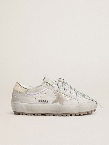 Golden Goose Womens Super-Star Ski In Light Gray Nylon With Metallic Leather Star And Heel Tab Womens