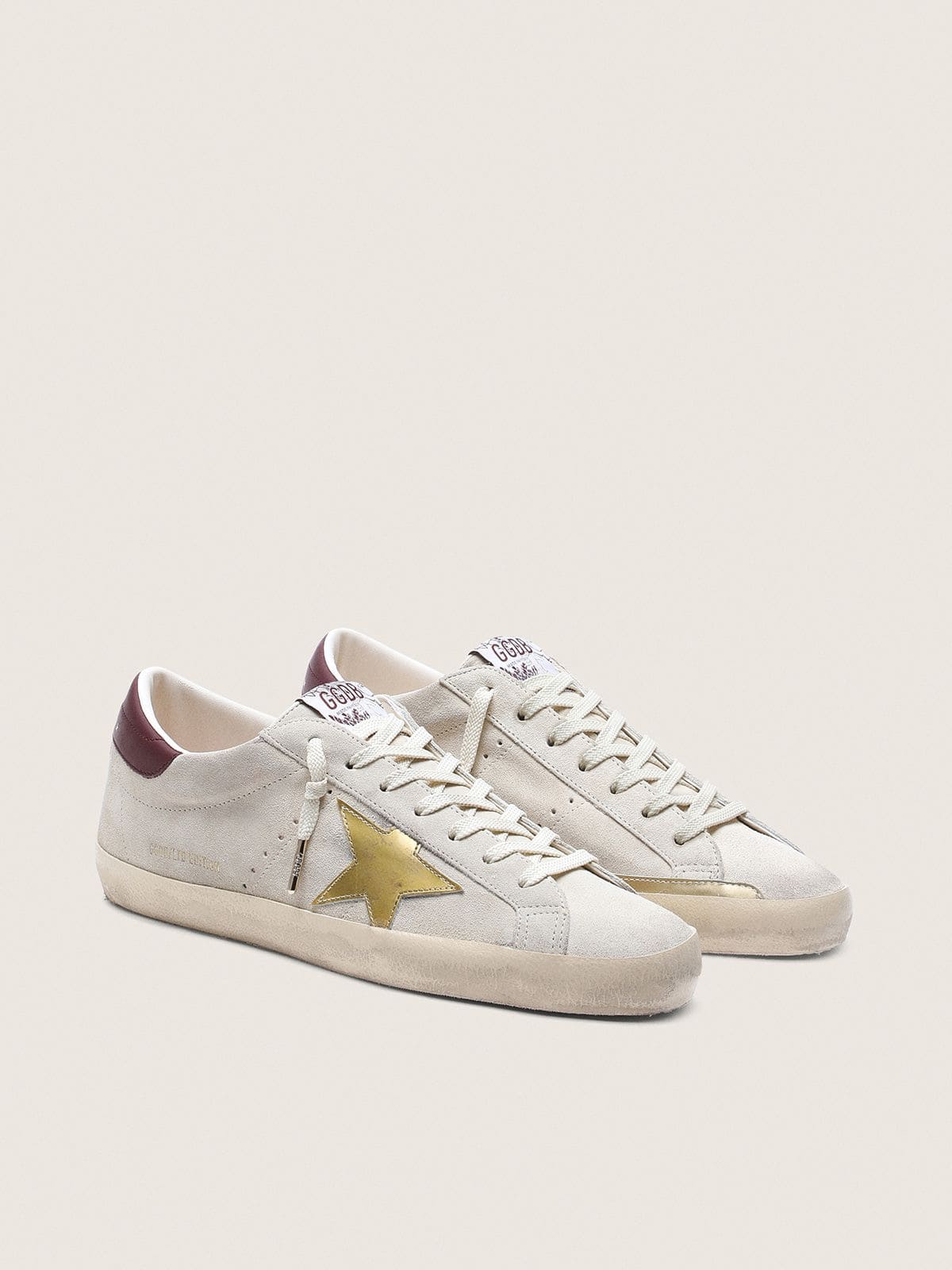 Golden Goose Womens Super-Star Cny In Ivory Suede With Metallic Leather Star And Leather Heel Tab Womens