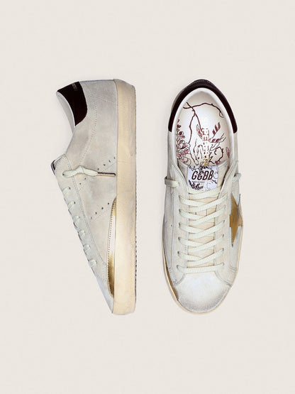 Golden Goose Womens Super-Star Cny In Ivory Suede With Metallic Leather Star And Leather Heel Tab Womens