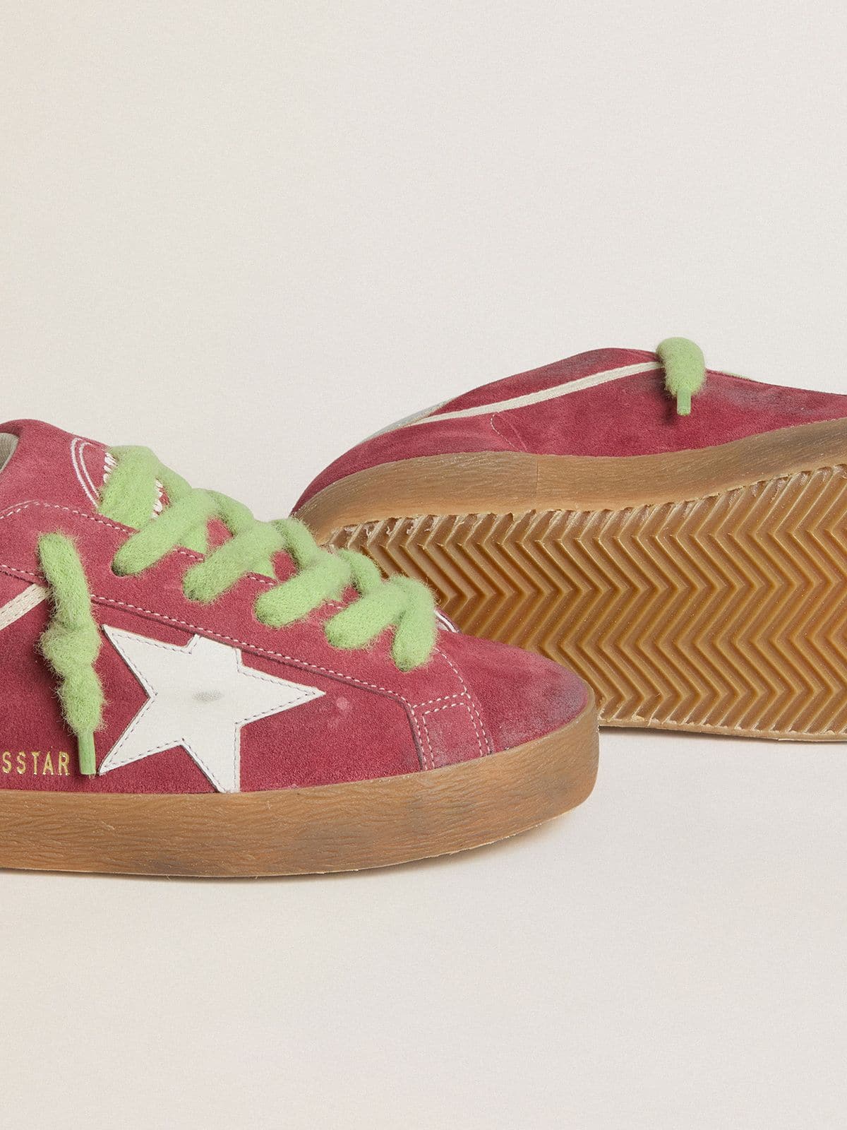 Golden Goose Womens Super-Star In Red Suede With White Leather Star And Silver Leather Heel Tab Womens