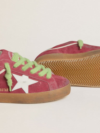 Golden Goose Womens Super-Star In Red Suede With White Leather Star And Silver Leather Heel Tab Womens