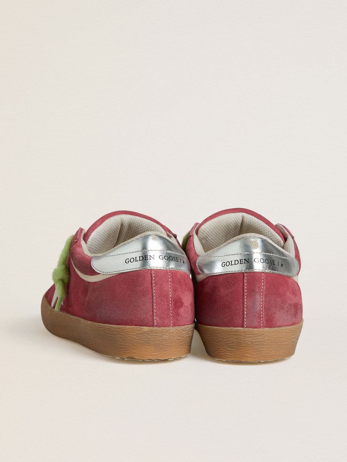 Golden Goose Womens Super-Star In Red Suede With White Leather Star And Silver Leather Heel Tab Womens