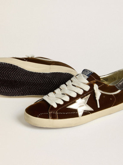Golden Goose Womens Super-Star In Cognac Velvet With Metallic Leather Star And Heel Tab Womens