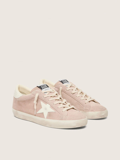 Golden Goose Womens Super-Star In Powder-Pink Suede With White Star Womens