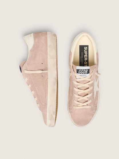 Golden Goose Womens Super-Star In Powder-Pink Suede With White Star Womens