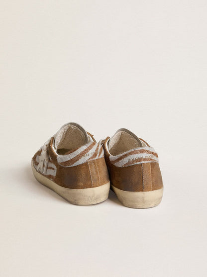 Golden Goose Womens Super-Star In Zebra-Print Pony Skin With Leather Star And Brown Suede Inserts Womens
