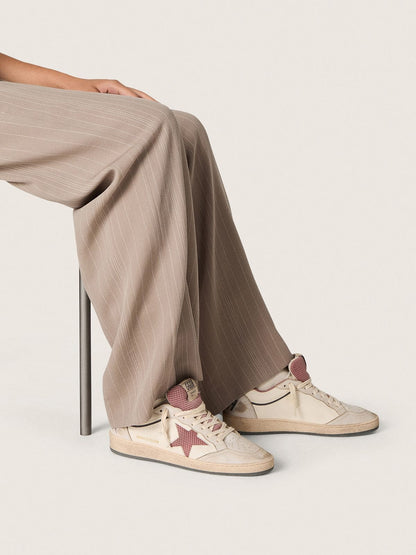Golden Goose Womens Ball Star Ltd In Beige Leather With Pink Mesh Star And Blue Leather Heel Tab Womens