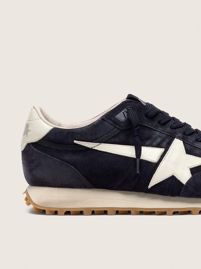 Golden Goose Womens Marathon In Blue Navy Suede With Leather Star And Heel Tab Womens