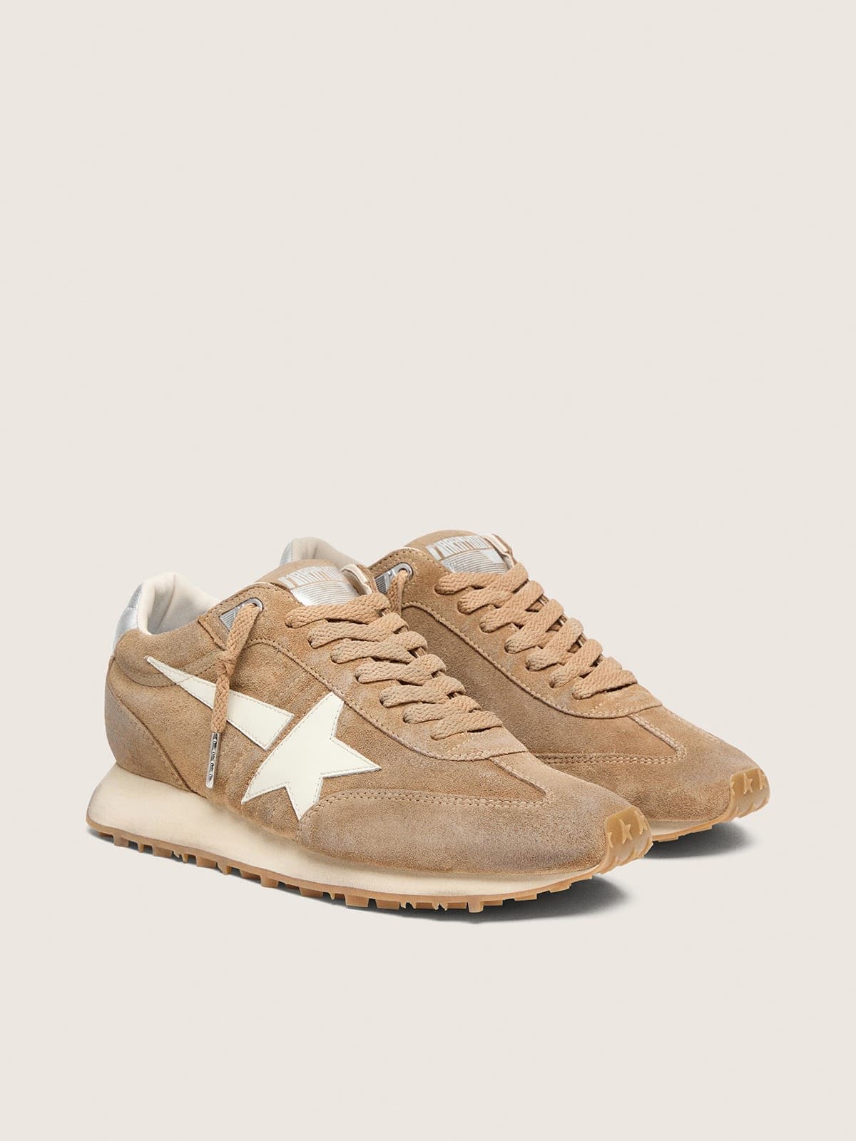 Golden Goose Womens Marathon In Tobacco Suede With White Star Womens