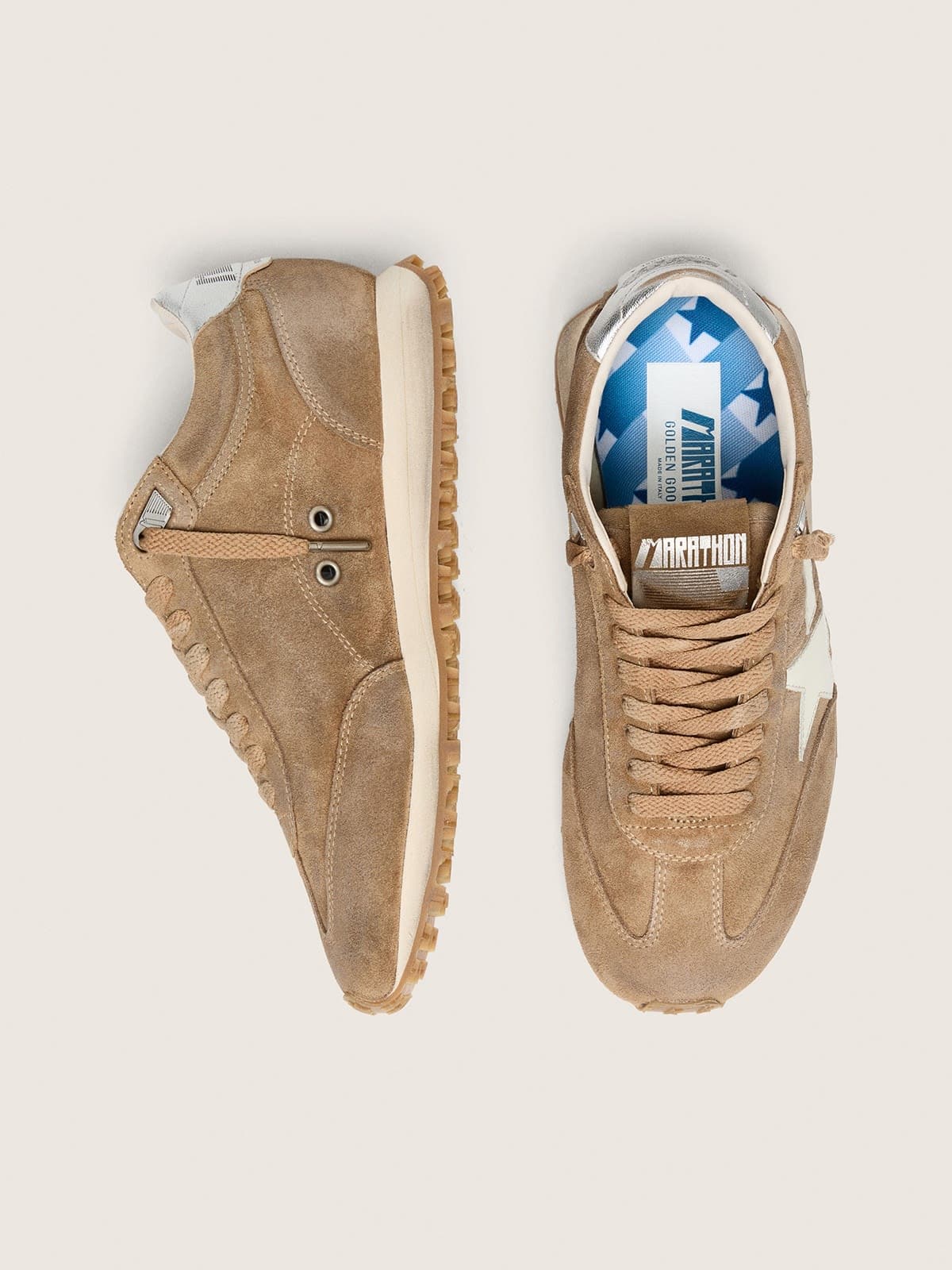 Golden Goose Womens Marathon In Tobacco Suede With White Star Womens