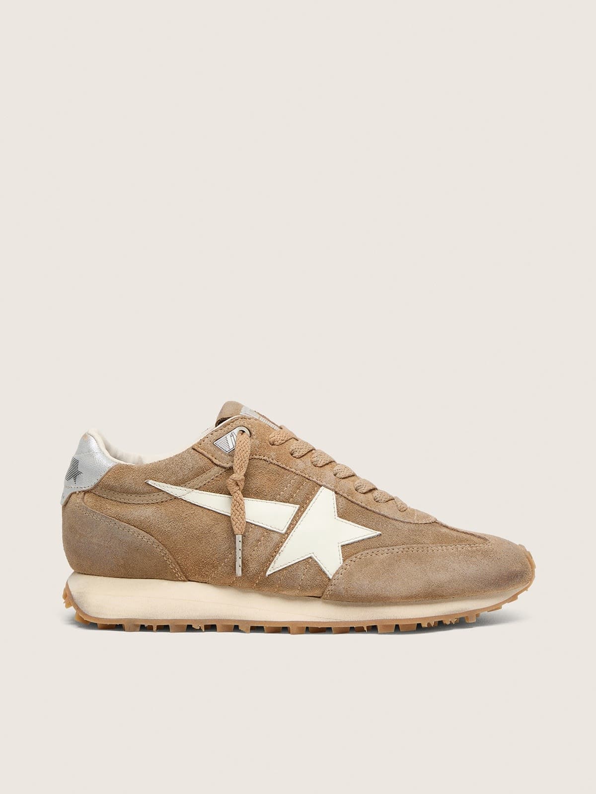 Golden Goose Womens Marathon In Tobacco Suede With White Star Womens