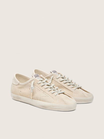 Golden Goose Womens Super-Star In Cream Suede With Perforated Star And Bead Insert Womens