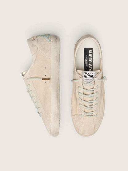 Golden Goose Womens Super-Star In Cream Suede With Perforated Star And Bead Insert Womens