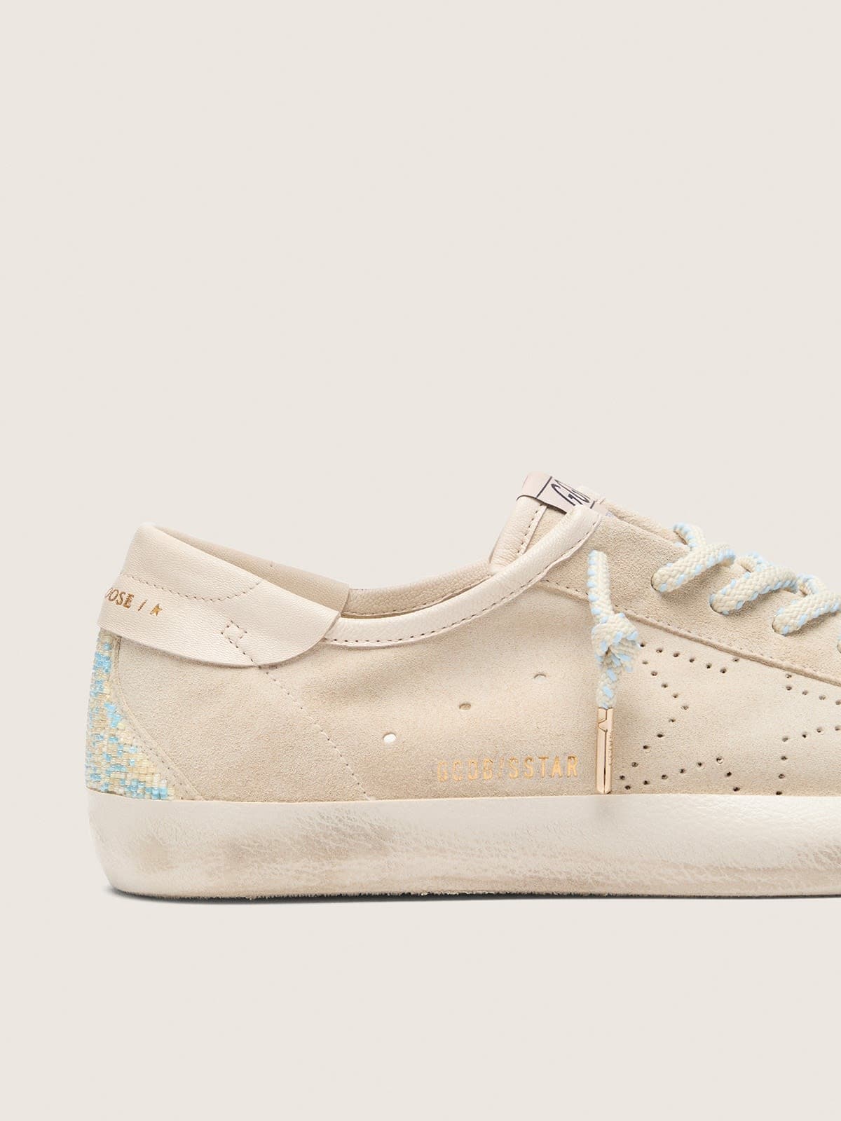 Golden Goose Womens Super-Star In Cream Suede With Perforated Star And Bead Insert Womens