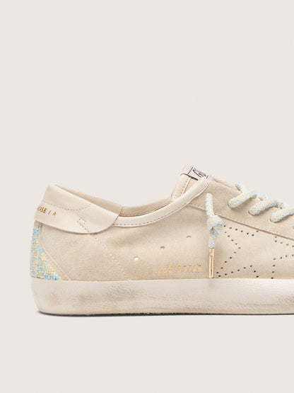 Golden Goose Womens Super-Star In Cream Suede With Perforated Star And Bead Insert Womens