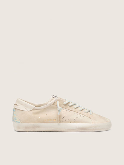Golden Goose Womens Super-Star In Cream Suede With Perforated Star And Bead Insert Womens