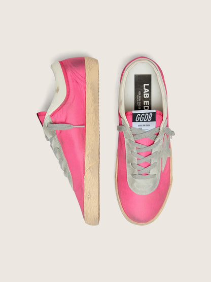 Golden Goose Womens Super-Star In Neon Pink Nylon With Light Gray Suede Star Womens