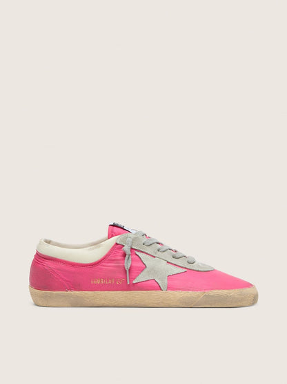 Golden Goose Womens Super-Star In Neon Pink Nylon With Light Gray Suede Star Womens