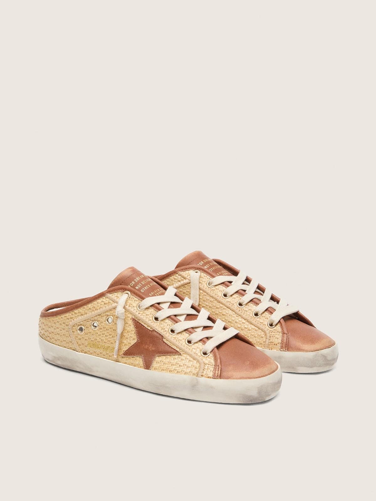 Golden Goose Womens Super-Star Sabots In Raffia With Brick-Red Star Womens