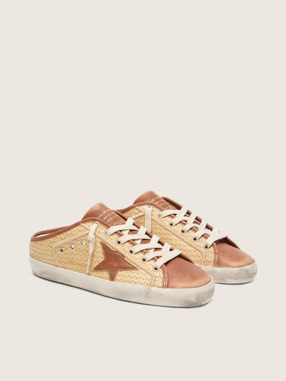 Golden Goose Womens Super-Star Sabots In Raffia With Brick-Red Star Womens