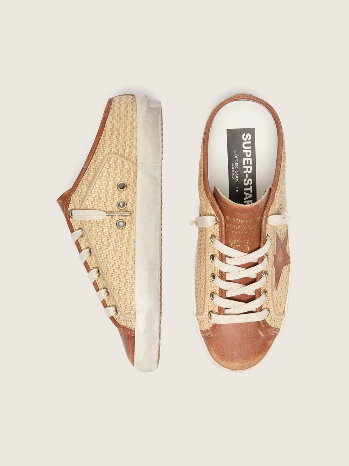 Golden Goose Womens Super-Star Sabots In Raffia With Brick-Red Star Womens