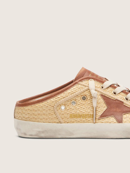 Golden Goose Womens Super-Star Sabots In Raffia With Brick-Red Star Womens