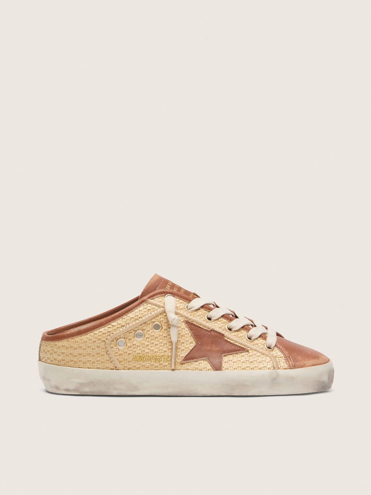 Golden Goose Womens Super-Star Sabots In Raffia With Brick-Red Star Womens