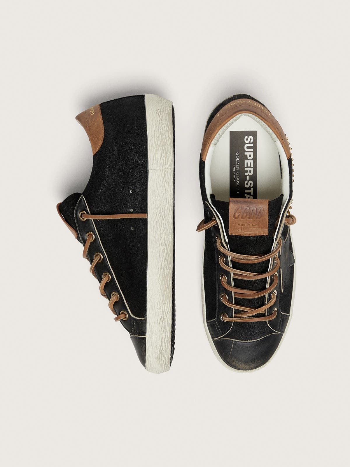Golden Goose Womens Super-Star Ltd In Black Glitter Leather With Black Leather Star Womens