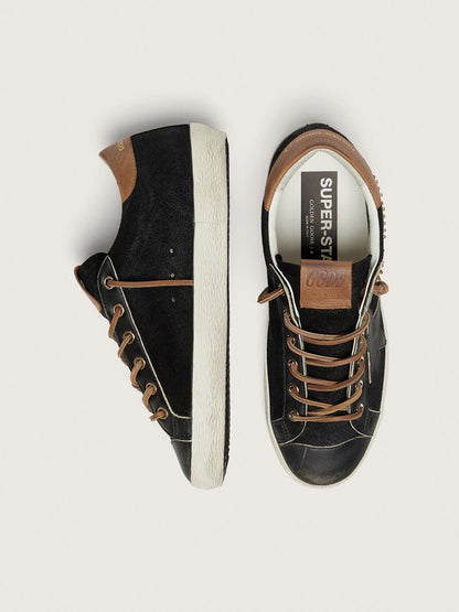 Golden Goose Womens Super-Star Ltd In Black Glitter Leather With Black Leather Star Womens
