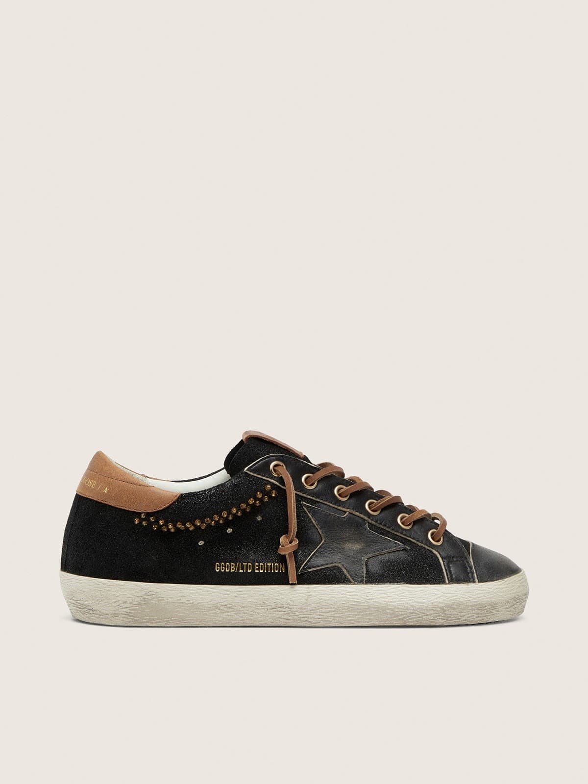 Golden Goose Womens Super-Star Ltd In Black Glitter Leather With Black Leather Star Womens