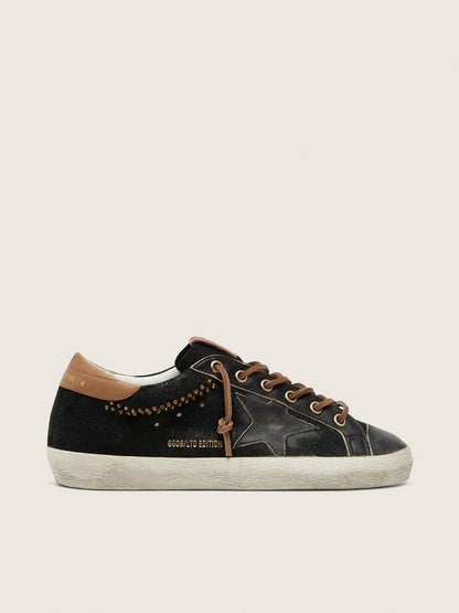 Golden Goose Womens Super-Star Ltd In Black Glitter Leather With Black Leather Star Womens