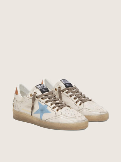 Golden Goose Womens Ball Star Ltd In White Leather With Light Blue Embroidered Star Womens