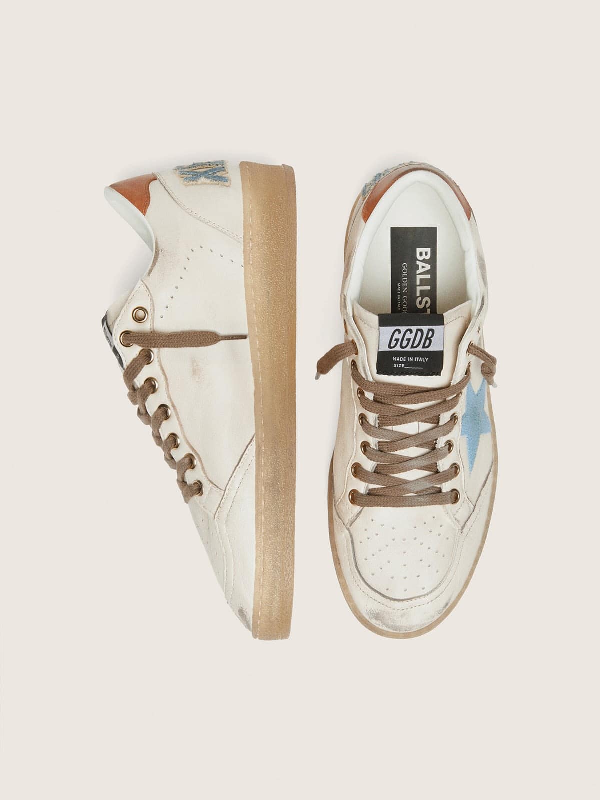 Golden Goose Womens Ball Star Ltd In White Leather With Light Blue Embroidered Star Womens