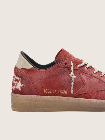 Golden Goose Womens Ball Star In Rust-Red Suede With Tone-On-Tone Star Womens