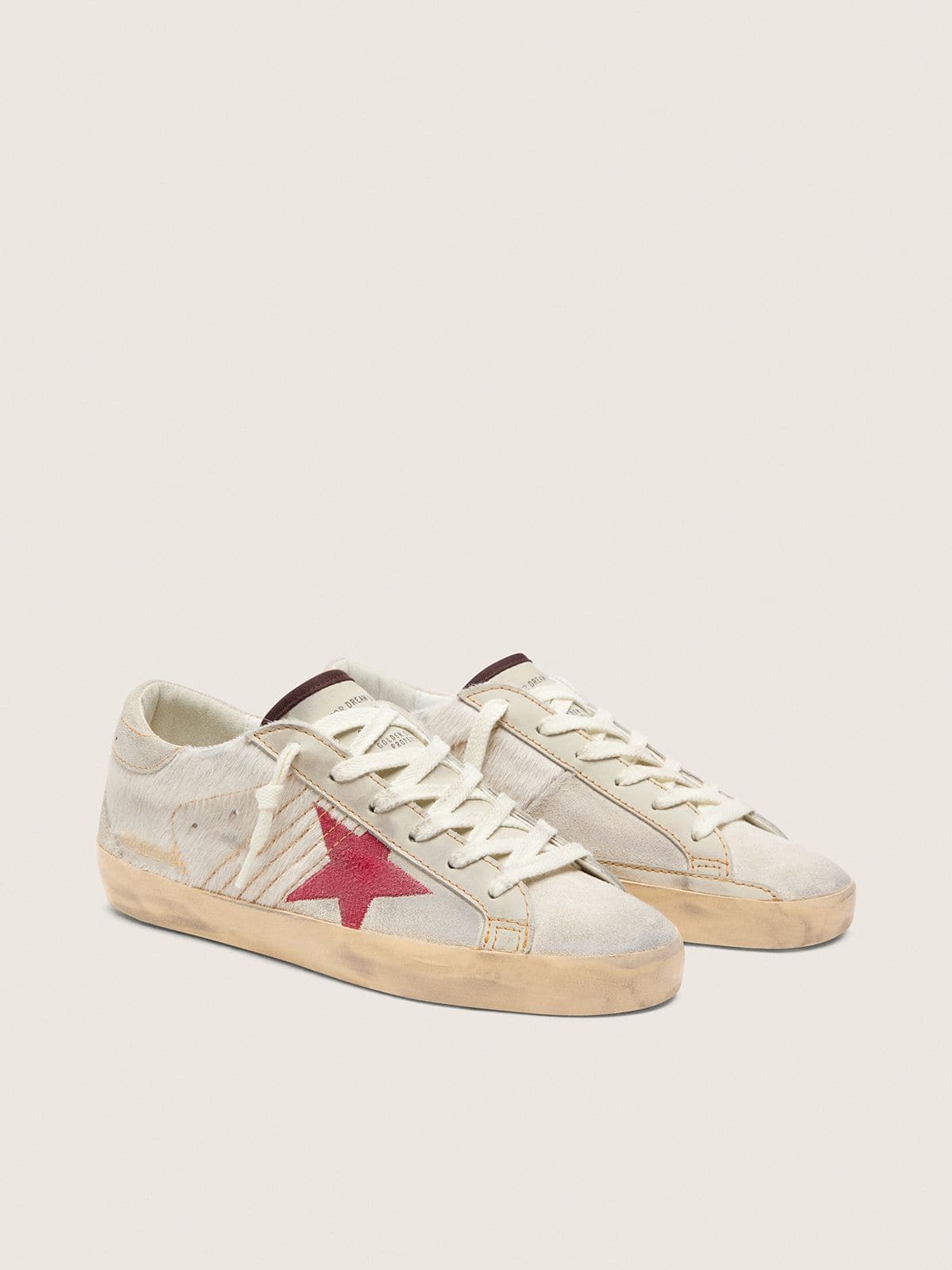 Golden Goose Womens Super-Star Ltd In White Pony Skin With Red Suede Star Womens