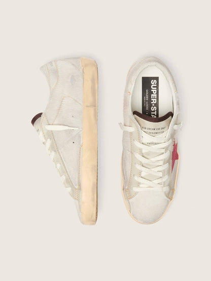 Golden Goose Womens Super-Star Ltd In White Pony Skin With Red Suede Star Womens
