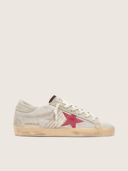 Golden Goose Womens Super-Star Ltd In White Pony Skin With Red Suede Star Womens