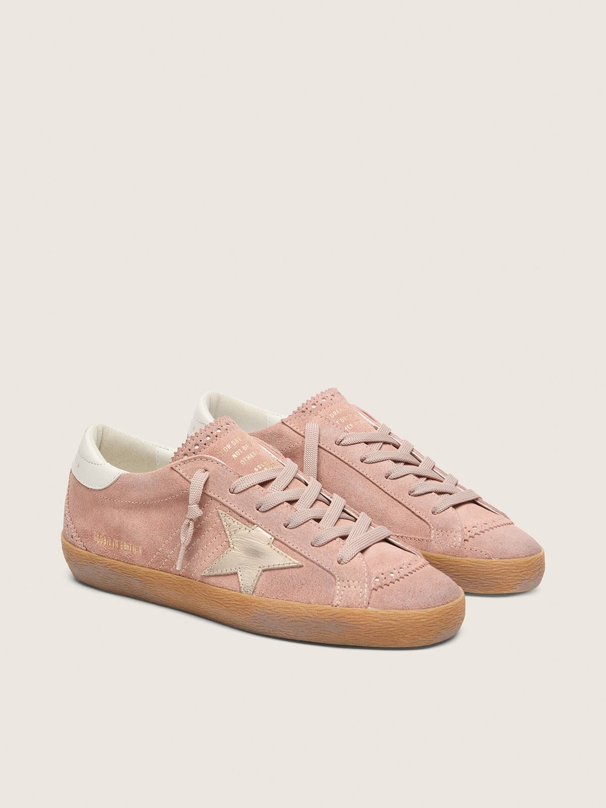 Golden Goose Womens Super-Star Ltd In Pink Suede With Platinum Metallic Leather Star Womens