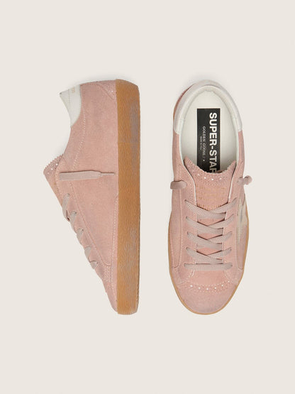 Golden Goose Womens Super-Star Ltd In Pink Suede With Platinum Metallic Leather Star Womens