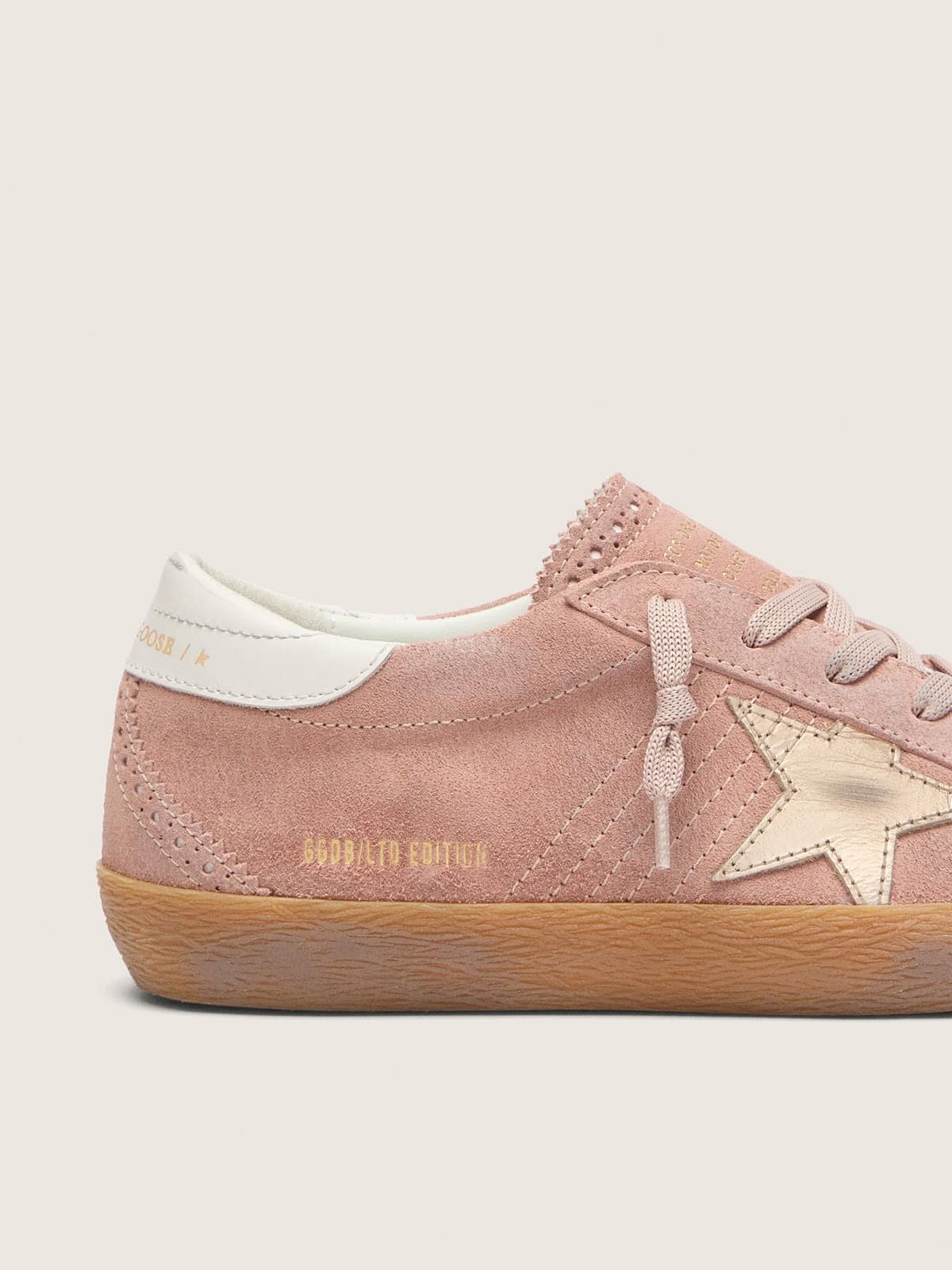Golden Goose Womens Super-Star Ltd In Pink Suede With Platinum Metallic Leather Star Womens