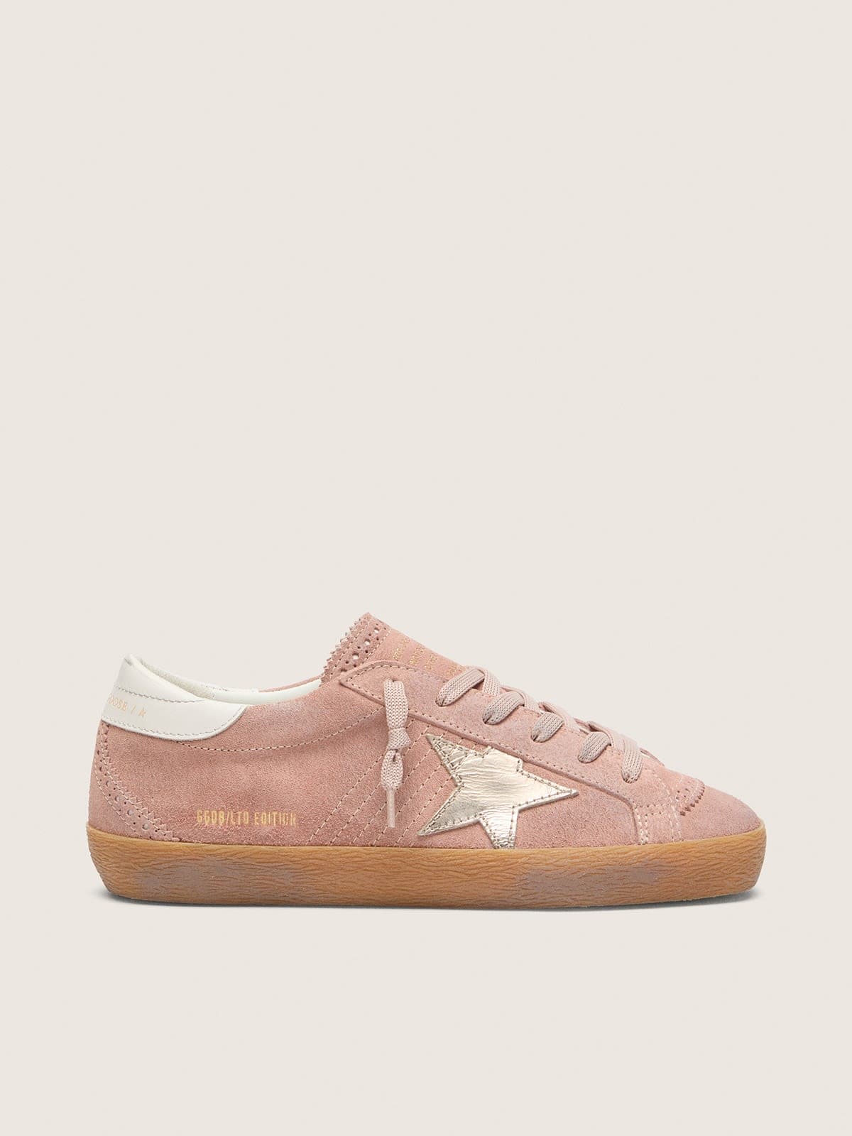 Golden Goose Womens Super-Star Ltd In Pink Suede With Platinum Metallic Leather Star Womens