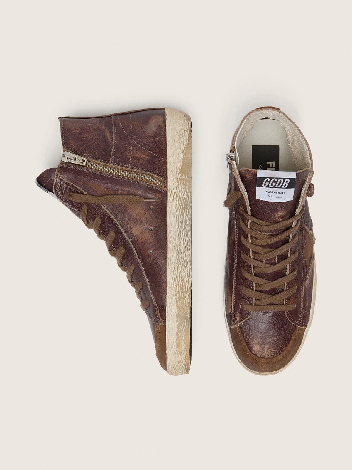 Golden Goose Womens Francy Ltd In Dark Brown Leather With Beige Star Womens