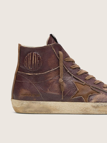 Golden Goose Womens Francy Ltd In Dark Brown Leather With Beige Star Womens